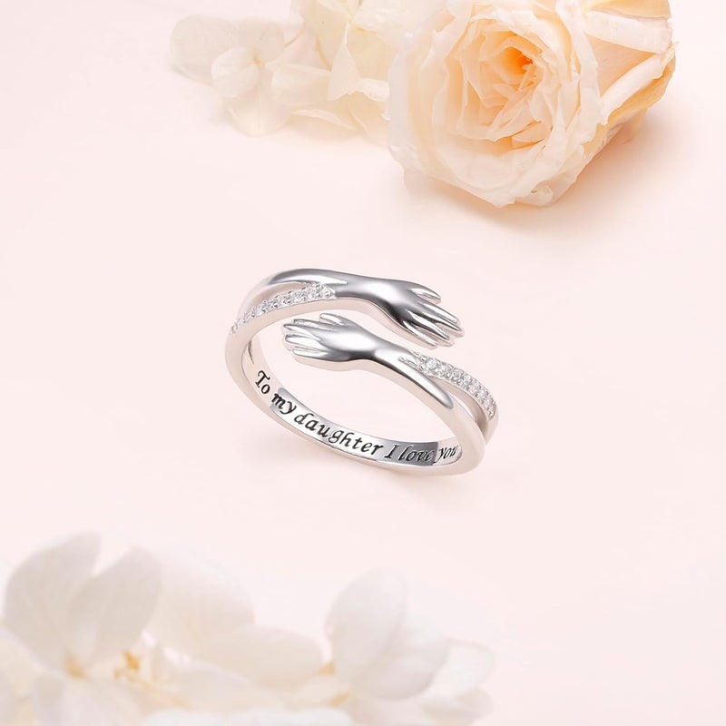 Yearace Hug Ring, S925 Sterling Silver Hug Rings for Women Girl, Hugging Hand Open Promise Ring, Mothers Day Valentine's Day Birthday Gifts - Image 2